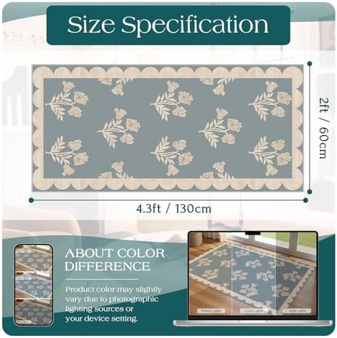 Front Door Mat Indoor Entrance - 2x4.3 Ft Floral Washable Layered Doormat Outdoor Entrance Porch Rug Non-Slip Blue Retro Farmhouse Runner Rug for Kitchen Bedroom Laundry Room Porch Decor - Image 2