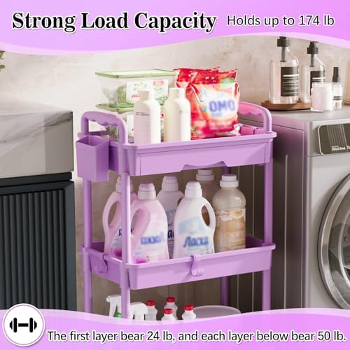 SUNALLY 3 Tier Rolling Cart with Drawer,Craft Storage Cart Organizer,Purple - Image 5