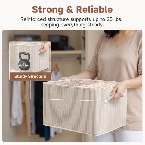 StorageWorks Shelf Organizer Bins, Beige Stripes, Extra Large, 3-Pack - Image 6