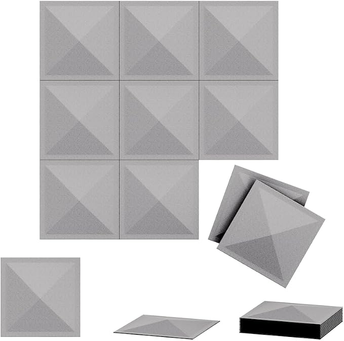 12 Pack 3D Wall Panels for Interior Wall Decor, Accent Wall Panels for Office Living Room Bedroom Hotel Lobby, 12''x12'' PVC Pyramid Wallpapers Cover 12.Sq.Ft（Gray） - Image 9