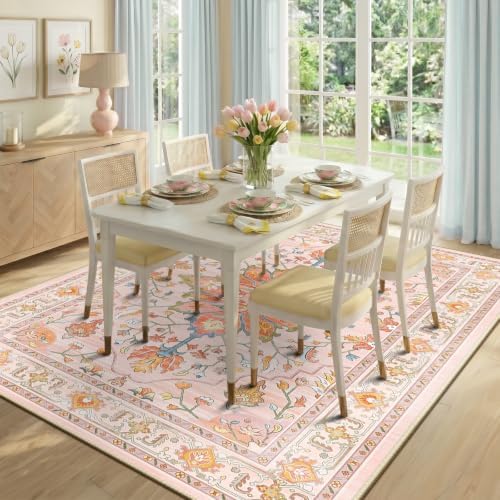 RELEANY Washable Area Rug, 5'x7', Pink/Light Pink/Colorful - Image 3