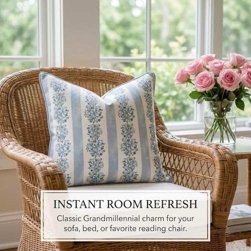Jillien Harbor “The Juliet” Floral Block Print Pillow Cover – Soft Blue and Off-White Decorative Throw Pillow Cover – Grandmillennial Home Decor, 20" x 20" - Image 3