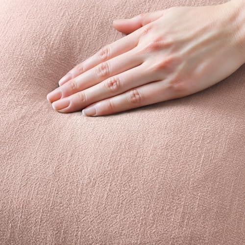 MIULEE Boho Linen Fringe Decorative Throw Pillow Covers Pink 18x18 - Image 2