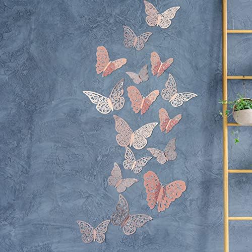 Bememo 72 Pcs 3D Butterfly Wall Decals, 3 Sizes,Rose Gold | Metallic Hollow Design for Bedroom Living Room, Removable Adhesive Wall Decor, Easy Peel Stick Party Decoration Stickers - Image 6