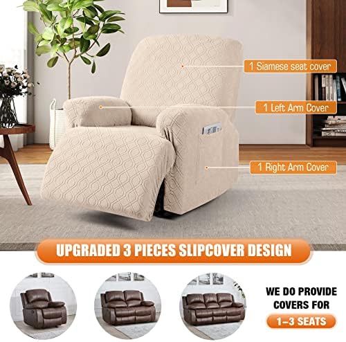 VANSOFY Stretch Recliner Chair Cover, Slipcover, Cream, 1 Seater - Image 5