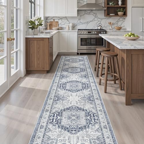 Madane Washable Runner Rugs 2x12 Long for Hallway Kitchen Soft, Navy/White - Image 5