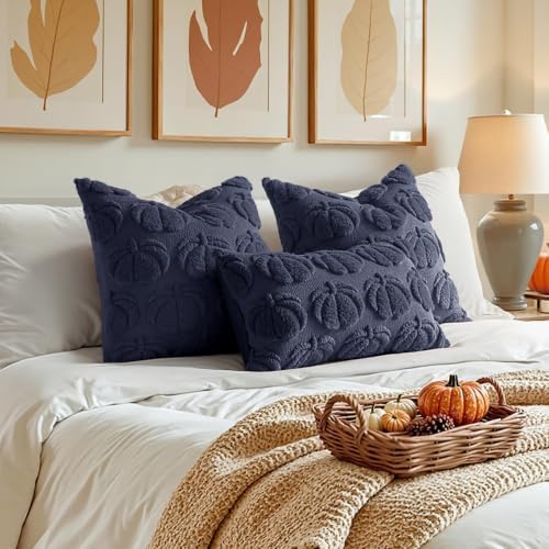 MIULEE Fall Pillow Covers Pumpkin Fall Decor 18x18 Navy Blue - Image 4