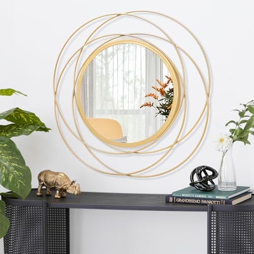 Gold Wall Mirror Mounted Round Decorative Mirrors with Iron Metal Wire Frame Mirror for Wall, Home Decorative Bathroom Vanity, Living Room or Bedroom White Small 20” x 20” - Image 2