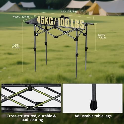 Anbte 3ft Aluminum Roll Top Folding Camping Table, Portable, 32”X16”, Black - Image 3