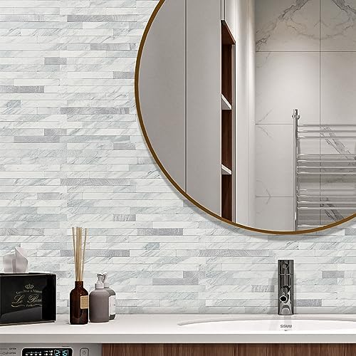 STICKGOO Peel and Stick Backsplash Tile, Volakas White with Silver Metal - Image 2