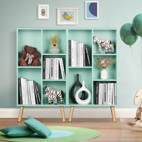 LEYAOYAO 5 Cube Bookshelf, Mid-Century Modern Book Shelf with Legs, Green - Image 2