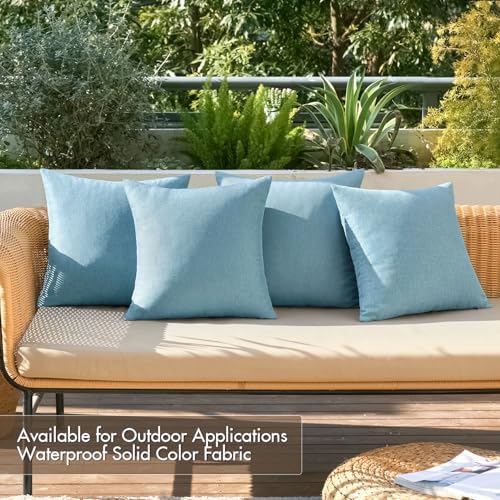 MIULEE Pack of 4 Decorative Outdoor Throw Pillow Covers Linen Waterproof Pillow Covers Summer Farmhouse Cushion Cases for Patio Garden Tent Balcony Couch Sofa 18x18 Inch Blue Gray - Image 2