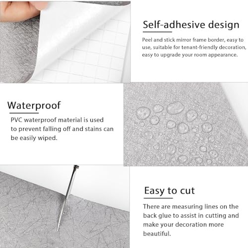Avinyl 10M Grey Silk Mirror Border Peel and Stick for Bathroom Decor, Waterproof Mirror Frame Tape Peel and Stick Border Trim, Self Adhesive Wallpaper Removable Kitchen Decor 3.93" x 393" - Image 5