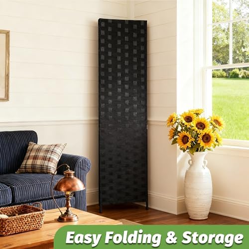 FDW 4-Panel Folding Room Divider | 6ft, Coal Black | Light & Portable - Image 5