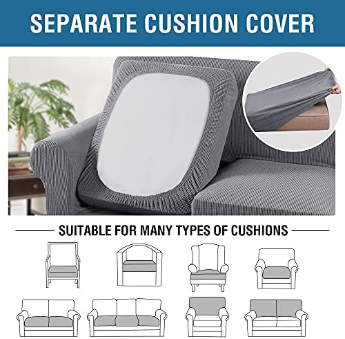 H.VERSAILTEX 4 Piece Stretch Sofa Covers for 3 Cushion Couch Covers for Living Room Furniture Slipcovers (Base Cover Plus 3 Seat Cushion Covers) Upgraded Thicker Jacquard Fabric (Sofa, Dove) - Image 5