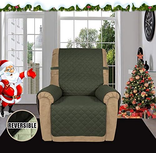 Easy-Going Reversible Couch Cover, Recliner 19 in, Army Green/Beige - Image 2