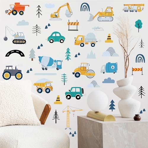 AOWDIAO Construction Vehicle Wall Decals – 90Pcs Reusable Peel and Stick Vinyl Stickers for Kids’ Room, Nursery & Playroom – Removable Truck Decoration for Boys & Toddlers - Image 4