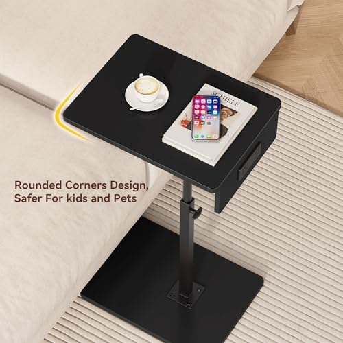 C Shaped End Table with Charging Station, Adjustable Height C Table End Table, 360°Swivel TV Tray Table for Small Spaces, Rounded Corners Couch Table, Side Tables Living Room for Sofa,Chair,Snack,Bed - Image 4