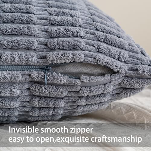 Pack of 2 Corduroy Decorative Throw Pillow Covers 12x24 Inch, Light Grey - Image 3