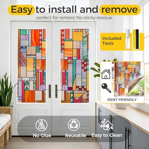 OHTMERU 3D Stained Glass Window Privacy Film Decorative Non-Adhesive - Image 4
