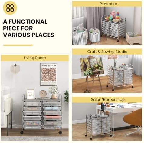 Giantex 12 Drawers Rolling Cart, Mobile Storage Drawer Cart, Classroom Organizer Cart for Office School Supplies Tools Scrapbook Paper Craft Small Printer, Utility Cart on Wheels, Clear - Image 5