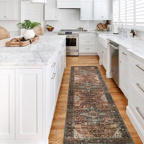 Moynesa Washable Rug Runners for Hallways, Boho 2'6"x8' Runner Rug Non-Slip Ultra-Thin, Long Vintage Oriental Medallion Carpet Runner for Laundry Bedroom Kitchen Bathroom by Moynesa