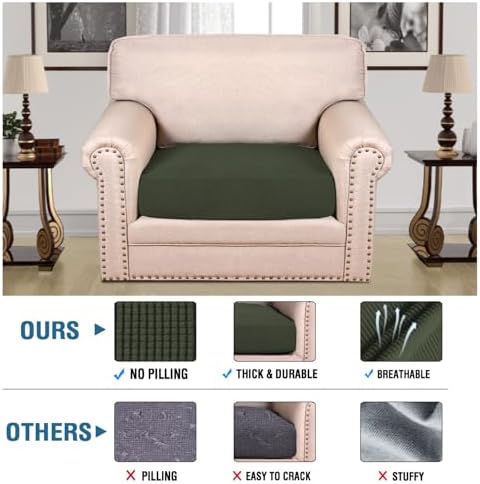 H.VERSAILTEX Super Stretch Individual Seat Cushion Covers Sofa Covers Couch Cushion Covers Slipcover Sets Thick Jacquard Textured Twill Fabric (1 Piece Chair Cushion Cover, Olive) - Image 2