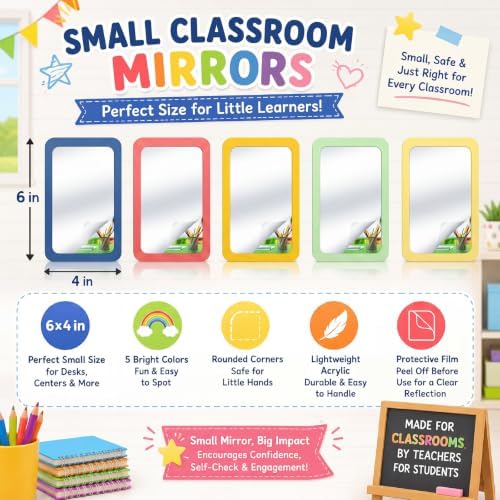 Dandat 10 Pcs 6x4 Shatter Proof Unbreakable Kids Mirrors, Hippie Color - Image 2