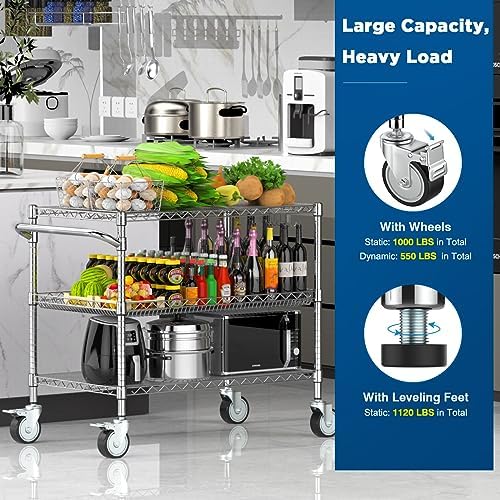 Commercial Rolling Utility Cart,45In Large Kitchen Carts with Wheels - Image 3