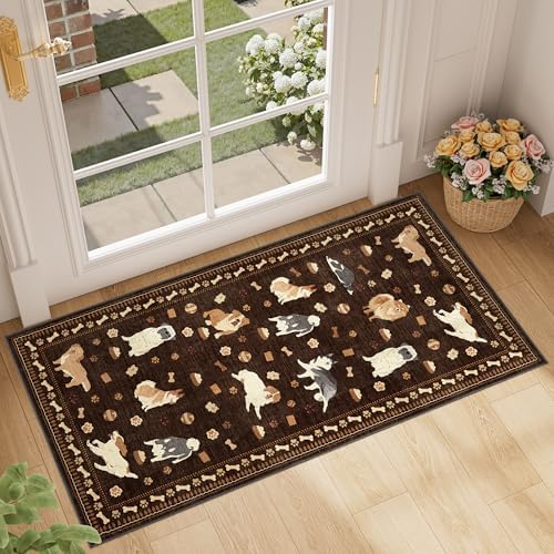DUKINO 2x4 Rug Runner, Washable Dog Bathroom Rug Soft Non Slip, Brown by DUKINO