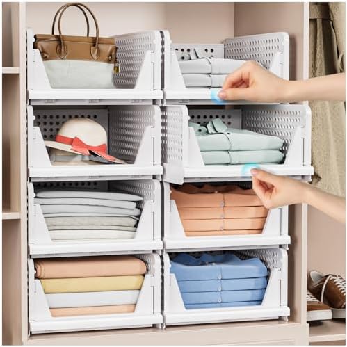 caktraie 8 Pack Stackable Closet Storage Basket - Stackable Storage Bins - Image 2