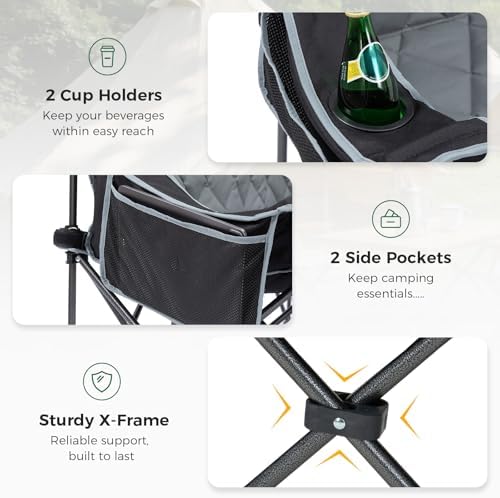 Padded 3 Person Camping Chair, Oversized Camping Couch Support 660lb, Black - Image 5
