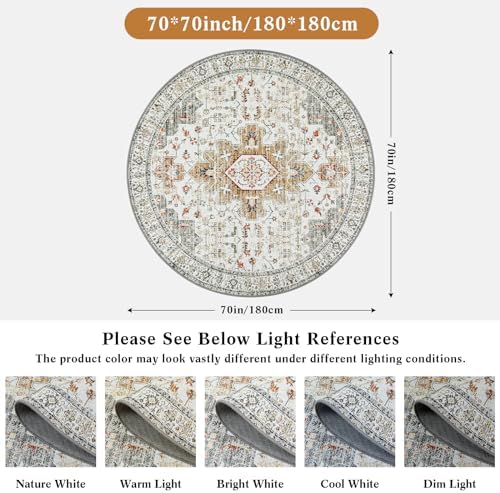Moynesa Ultra-Thin Washable Round Rug - 6ft Large Living Room Circle Area Rugs, Vintage Dining Room Mat Stain Resistant Nursery Carpet for Bedroom Mudroom Kitchen Apartment Home Office - Image 2