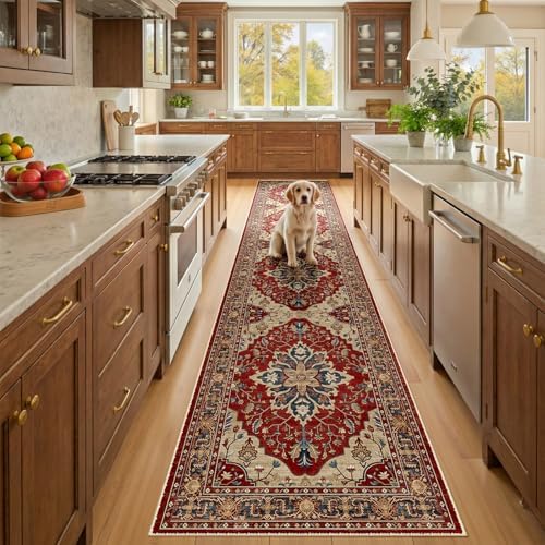 RELEANY Washable Area Rug, Runner 2'x10', Red/Blue by RELEANY