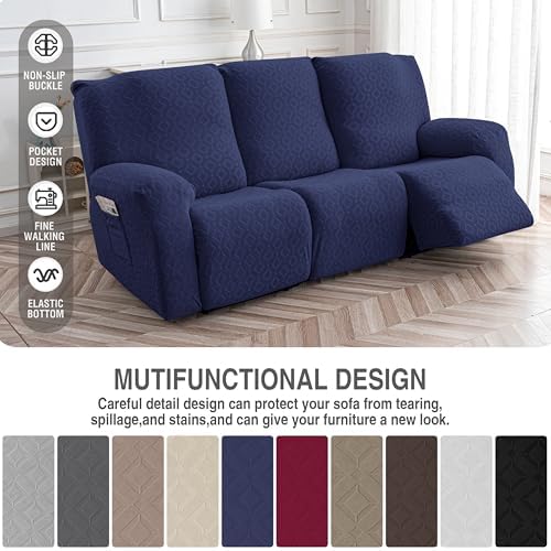 Gennia Waterproof Recliner Sofa Cover,3 Seat Couch Cover,Navy Blue - Image 5