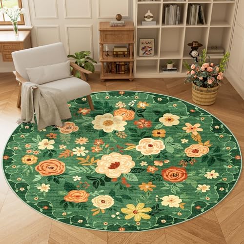DUKINO 6ft Round Rug, Washable Circle Rug for Bedroom Non Slip, Dark Green by DUKINO