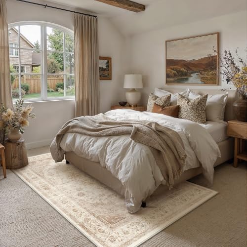 8x10 Beige Washable Area Rug Non Slip Vintage Carpet - Image 3