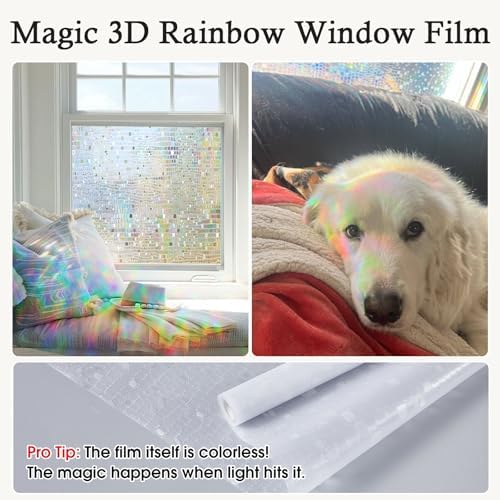 Stained Glass Window Privacy Film,3D Rainbow Static Cling,Pure 17.5"x78.7" - Image 6