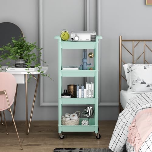 STEEHOOM Utility cart with Tabletop 4 Tier Rolling Cart Organizer with Wheels Movable Storage Cart for Office, Living Room, Kitchen, Craft Room, Green - Image 6
