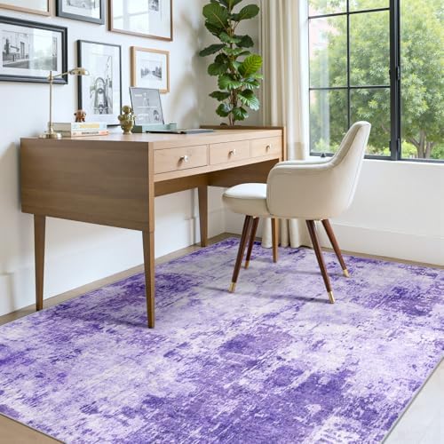 RELEANY Washable 4'x6' Abstract Area Rug for Living Room Purple - Image 4