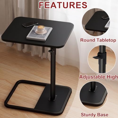 GOYLSER Large C Shaped Tv Trays Living Room End Table End Stand, Black Minimalist Wooden c Table for Sofa, Height Adjustable Tv Tray Tables Swivel Side Table for Dinner Eating - Image 5