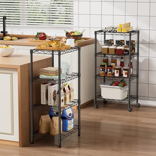 Golpart Small Shelves Storage Wire Metal Adjustable Shelf Unit with Wheels - Image 2
