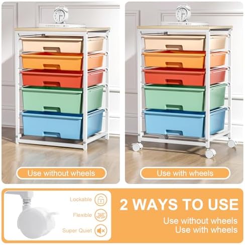 SYKIARIOL Utility Cart with Drawers,5 Drawers Storage Cart,Macaron - Image 6