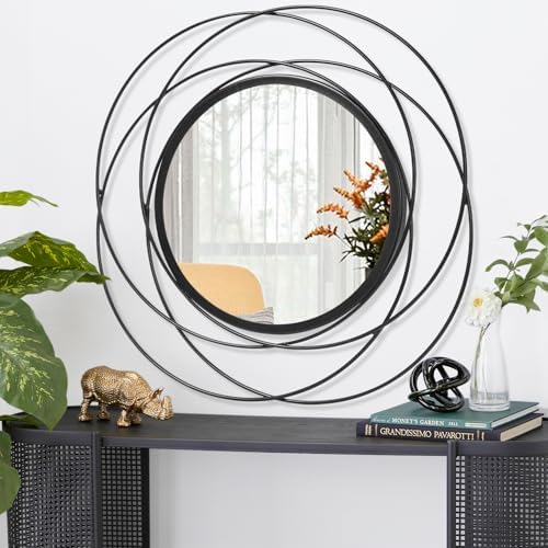 Round Black Mirror 24" for Living Room Wall Decor, Black Accent Framed Circle Bathroom Mirror, Decorative Vanity Mirror, Circular Mirror for Farmhouse Entryway Hallway - Image 2