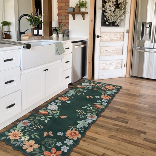 Lahome Floral Green Rugs for Entryway, 2X3 Washable Kitchen Rugs Non Slip - Image 2