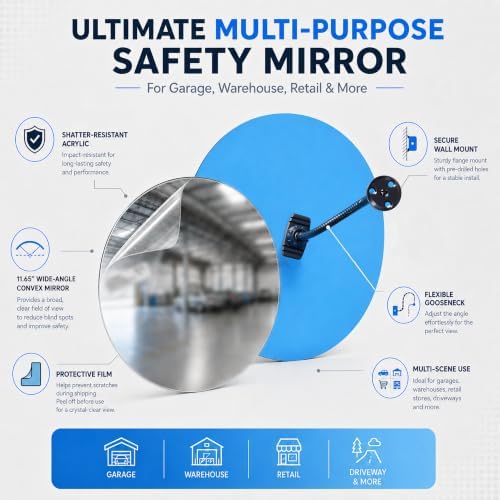 11.6 Inch Convex Safety Mirror, Adjustable Wall Mount - Image 2
