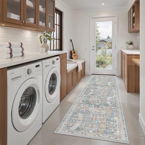 Madane Washable Runner Rug 2x6 Runners for Hallways Non Slip, Blue/Gold - Image 2