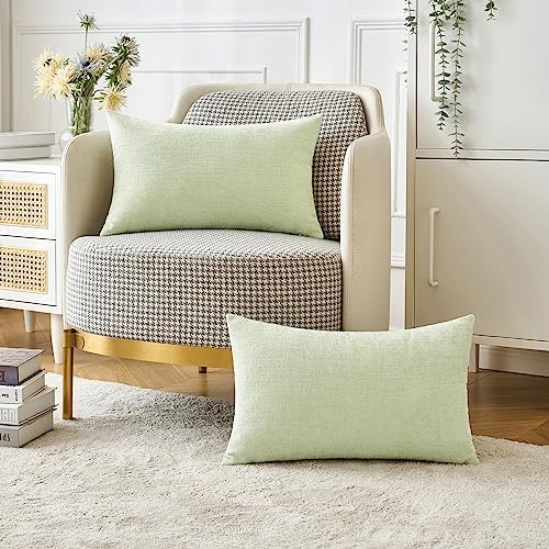 MIULEE Soft Chenille Lumbar Throw Pillow Covers Light Green 12x20 Inch - Image 5