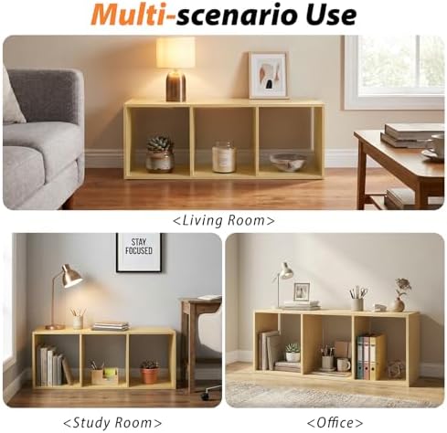WannabeMyself【Sturdy Build&Easy Assembly】3 Cube Storage Organizer with Anti-Tipping Kits,Reversible Open Back Book Shelf, Bookcase for Living Room,Bedroom,Entrance Hall,Office,12.2×11.4×35.9,Oak Color - Image 6