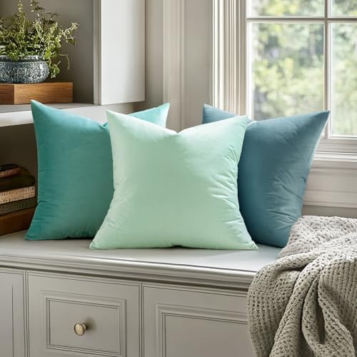 MIULEE Velvet Throw Pillow Covers 18x18 Inch Pack of 2 Aqua Green - Image 2